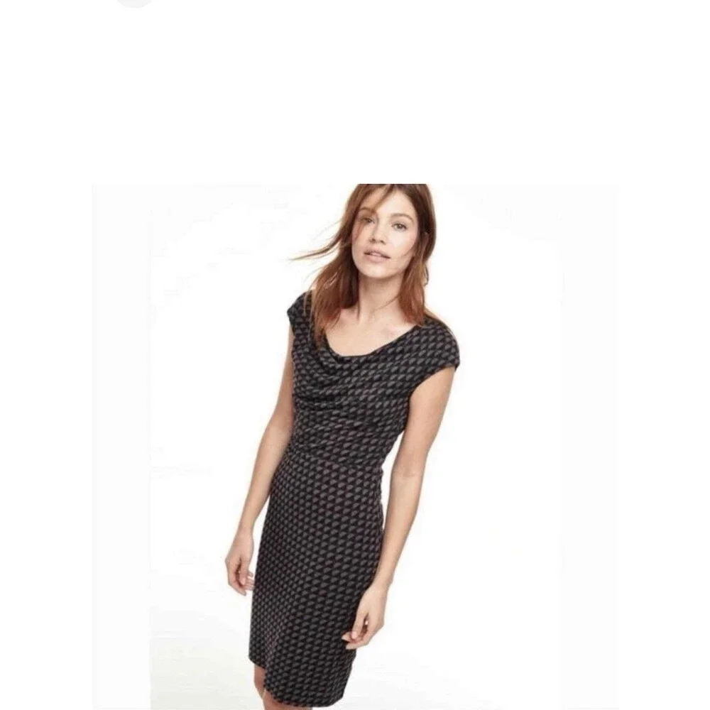 Boden Dress Womens 14L Tall Black Geometric Cowl Neck Jersey Sheath Knee‎ Length